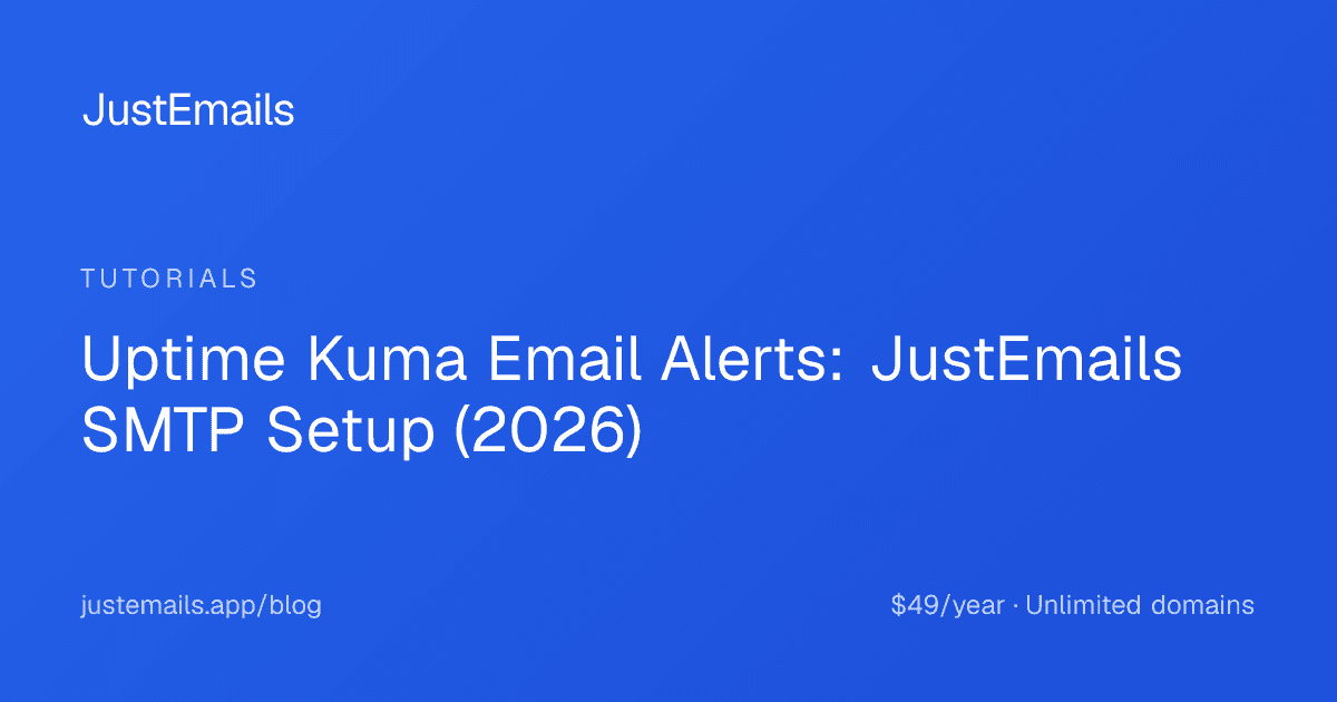 Cover for Uptime Kuma Email Alerts: JustEmails SMTP Setup (2026)