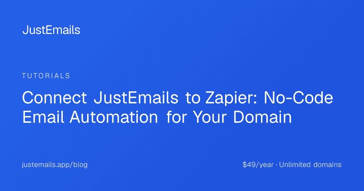 Cover for Connect JustEmails to Zapier: No-Code Email Automation for Your Domain