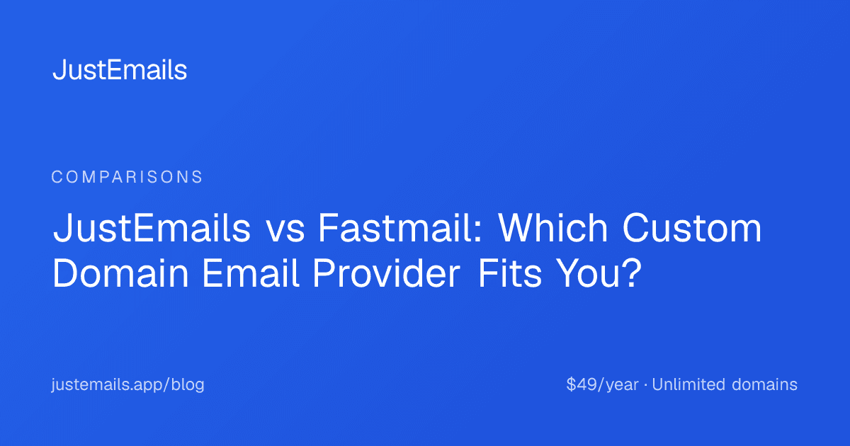 Cover for JustEmails vs Fastmail: Which Custom Domain Email Provider Fits You?