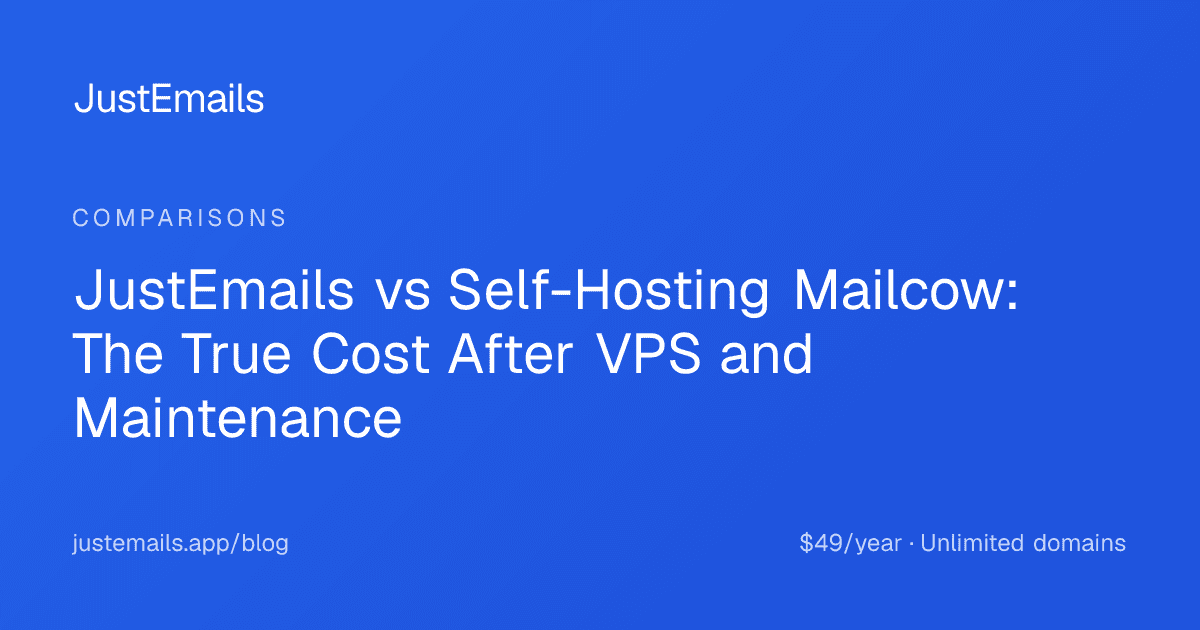 Cover for JustEmails vs Self-Hosting Mailcow: The True Cost After VPS and Maintenance