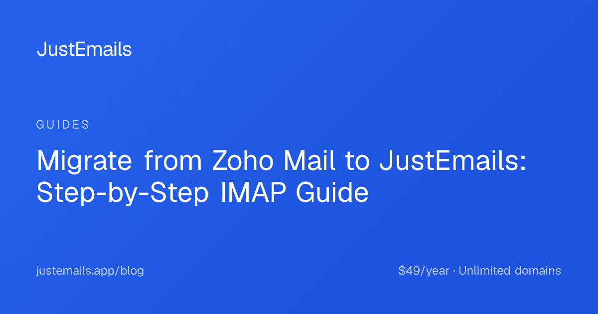 Cover for Migrate from Zoho Mail to JustEmails: Step-by-Step IMAP Guide
