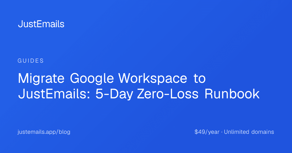 Cover for Migrate Google Workspace to JustEmails: 5-Day Zero-Loss Runbook
